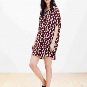 Madewell Easy Silk‎ Mini Dress size XS Maroon Printed